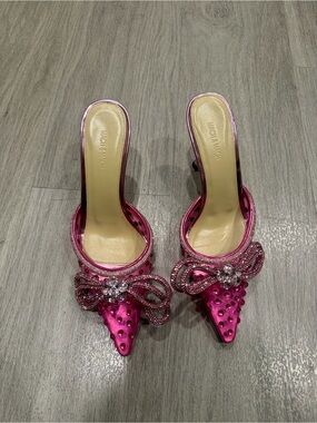 MACH & MACH Pink Double Crystal Bow Pointed Toe Mule Size 37